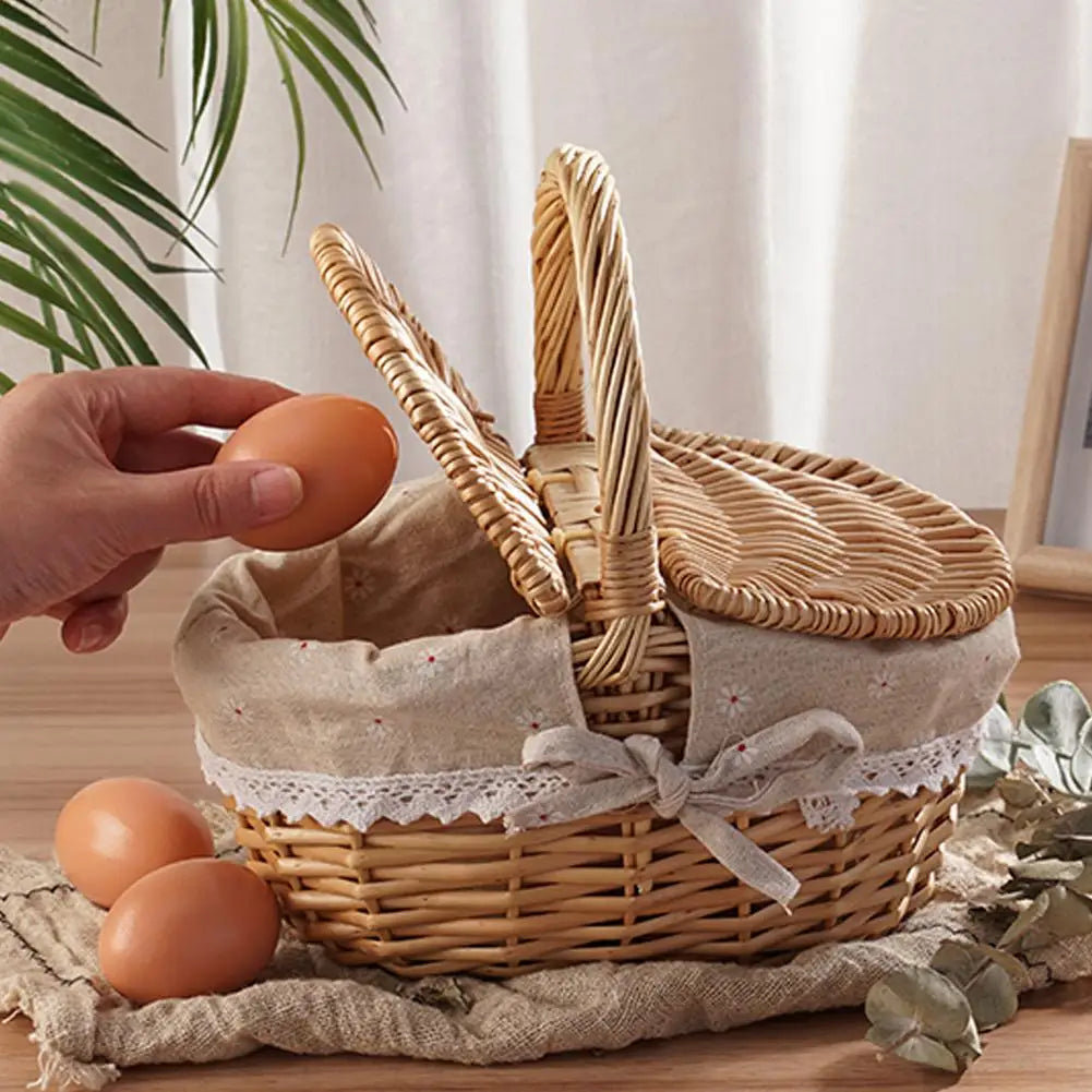 Handmade Wicker Picnic Basket – Multi-Purpose Willow Storage with Handle for Outdoor, Gifts & Home Decor