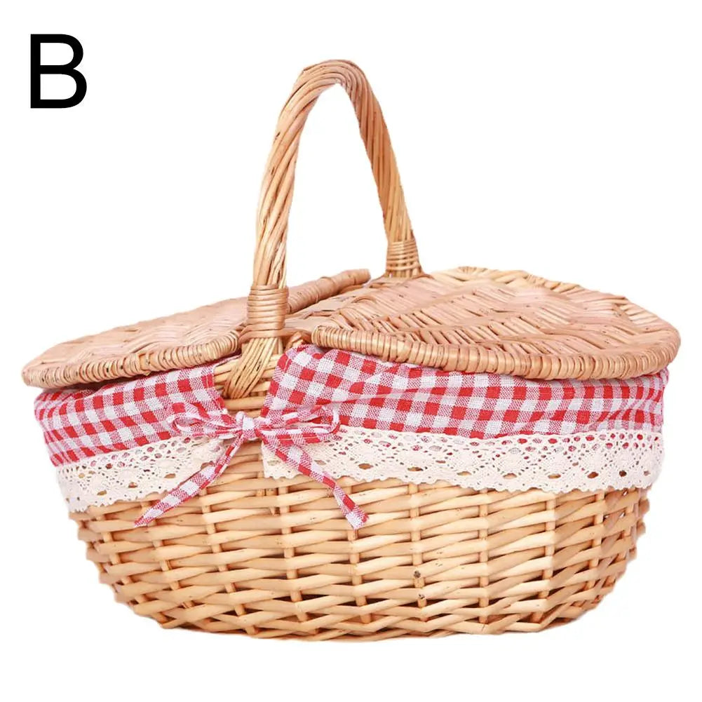 Handmade Wicker Picnic Basket – Multi-Purpose Willow Storage with Handle for Outdoor, Gifts & Home Decor