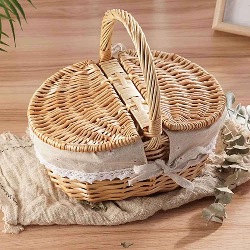 Handmade Wicker Picnic Basket – Multi-Purpose Willow Storage with Handle for Outdoor, Gifts & Home Decor