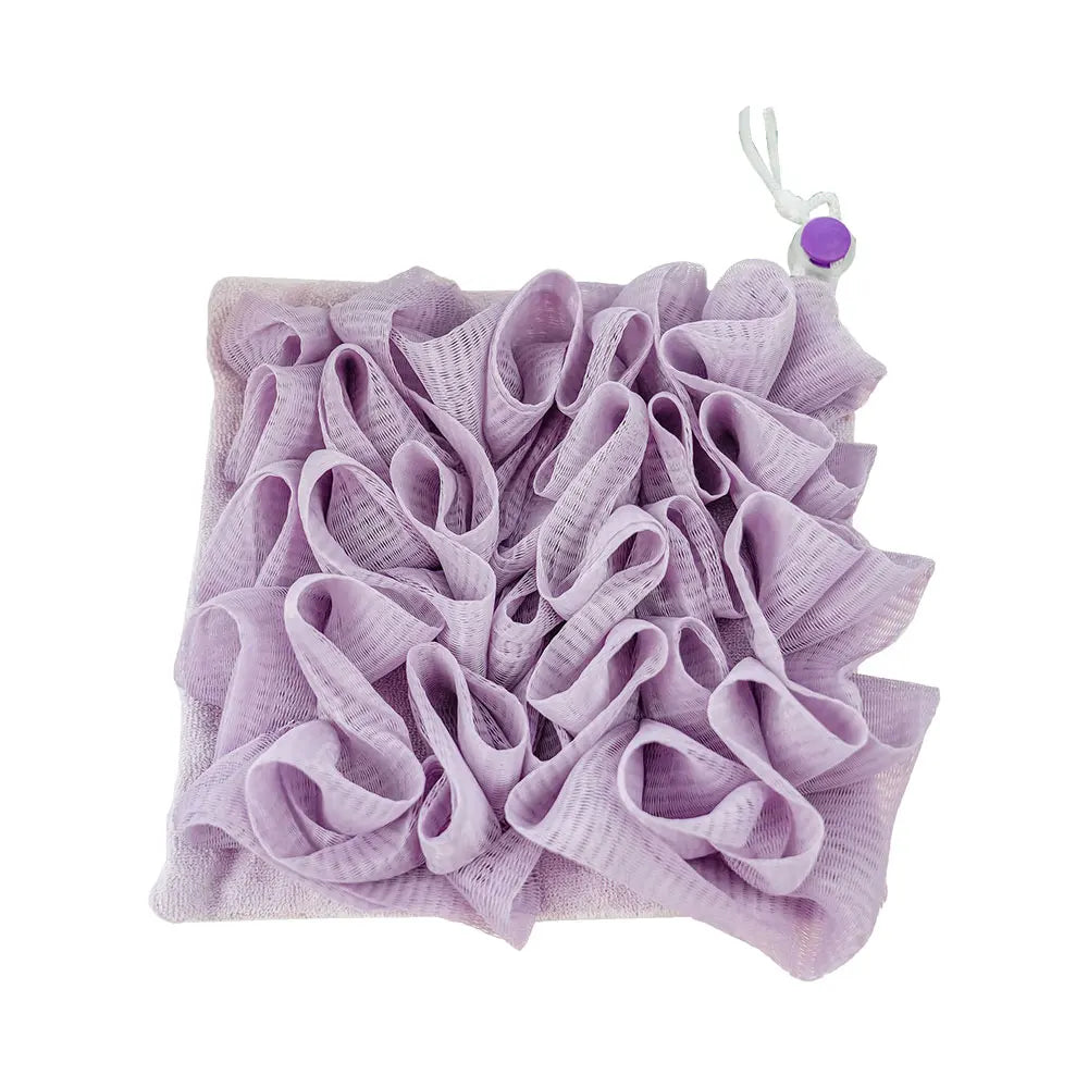 2-in-1 Loofah Soap Pouch – Soft Mesh Bath Sponge & Towel with Drawstring for Gentle Exfoliation