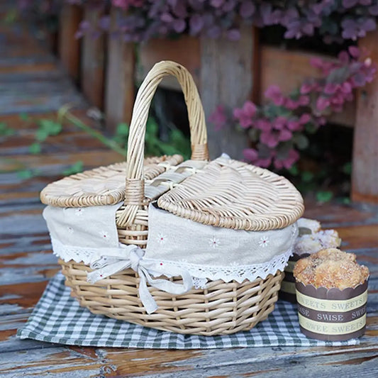 Handmade Wicker Picnic Basket – Multi-Purpose Willow Storage with Handle for Outdoor, Gifts & Home Decor