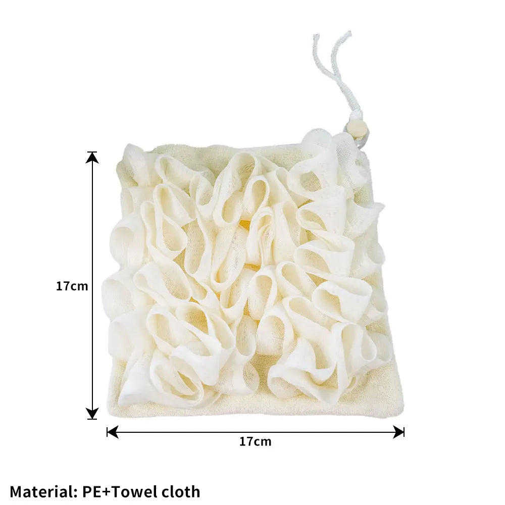 2-in-1 Loofah Soap Pouch – Soft Mesh Bath Sponge & Towel with Drawstring for Gentle Exfoliation