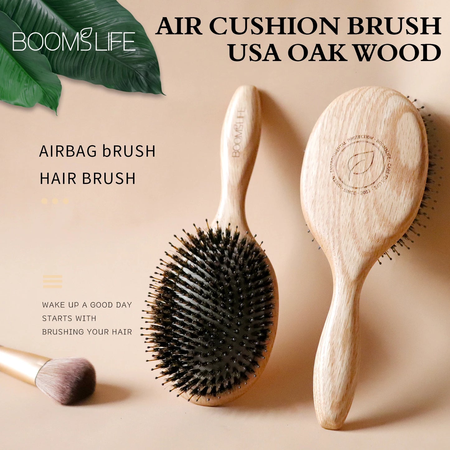Oak Essence – Custom Boar Bristle Hair Brush & Oak Wood Comb Set