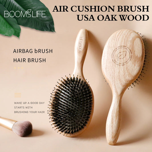 Oak Essence – Custom Boar Bristle Hair Brush & Oak Wood Comb Set