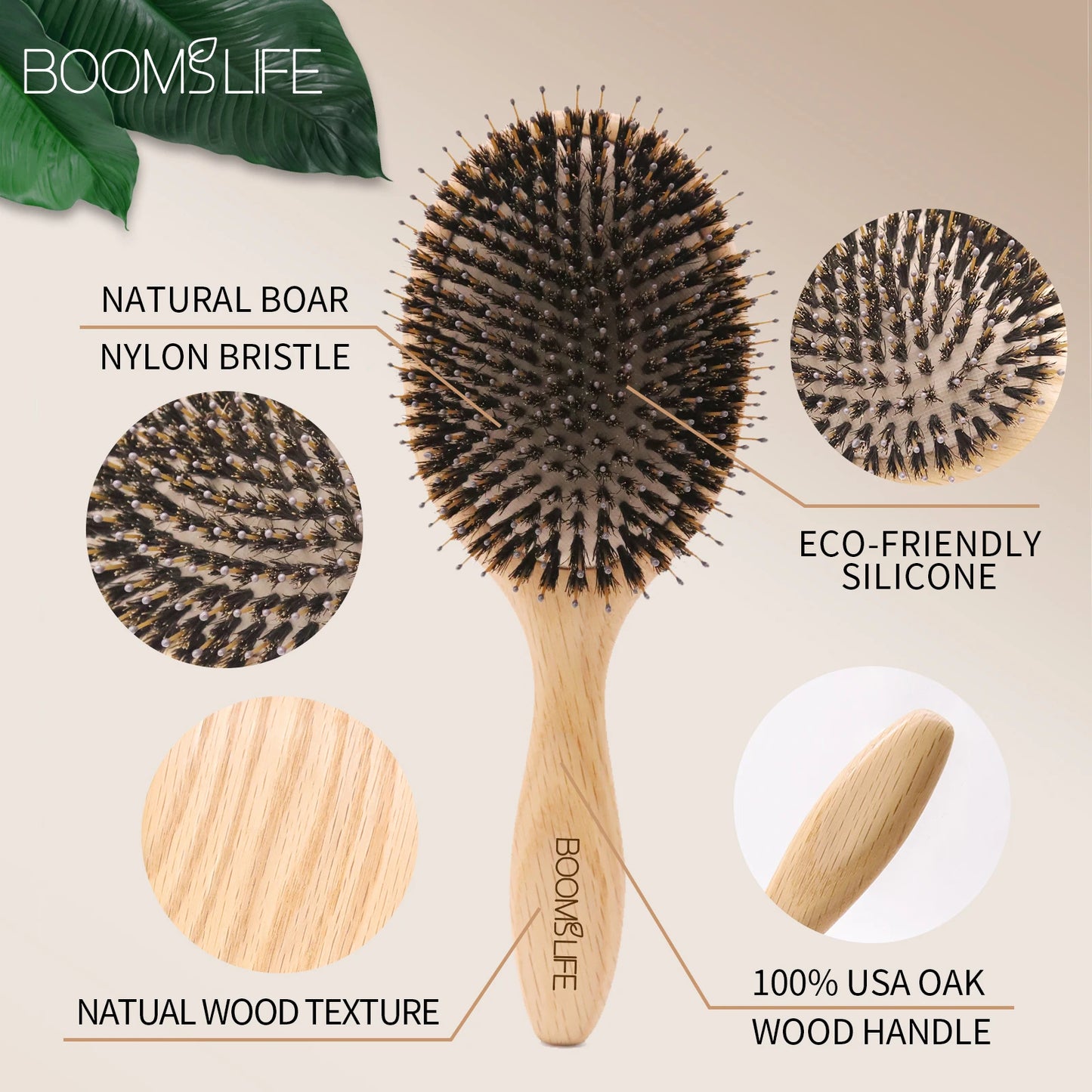 Oak Essence – Custom Boar Bristle Hair Brush & Oak Wood Comb Set