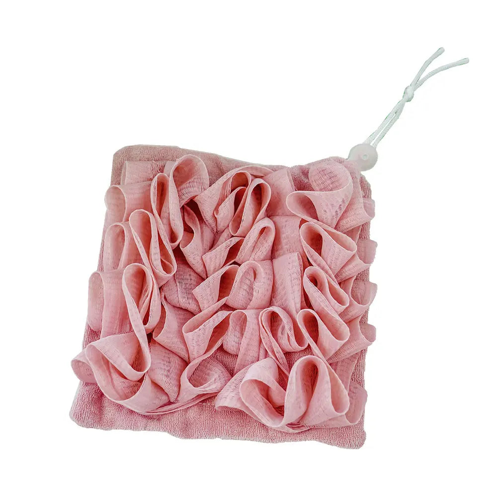 2-in-1 Loofah Soap Pouch – Soft Mesh Bath Sponge & Towel with Drawstring for Gentle Exfoliation