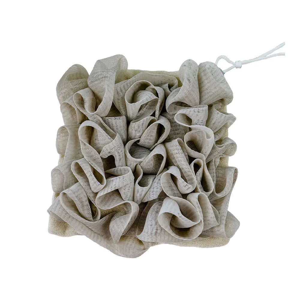 2-in-1 Loofah Soap Pouch – Soft Mesh Bath Sponge & Towel with Drawstring for Gentle Exfoliation