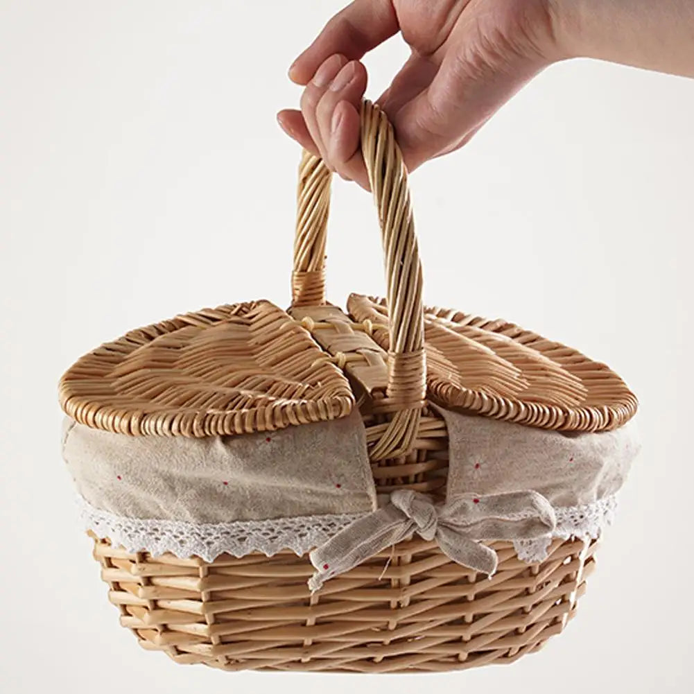 Handmade Wicker Picnic Basket – Multi-Purpose Willow Storage with Handle for Outdoor, Gifts & Home Decor