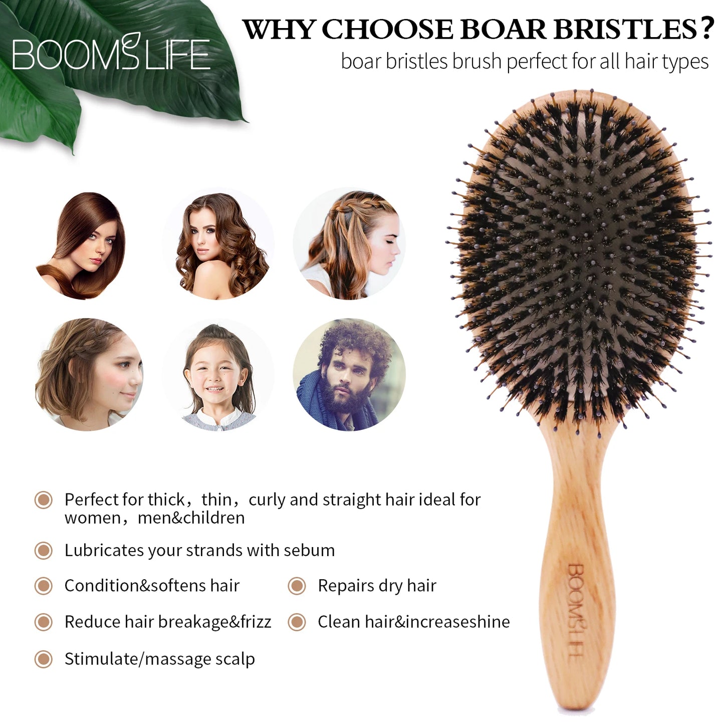 Oak Essence – Custom Boar Bristle Hair Brush & Oak Wood Comb Set