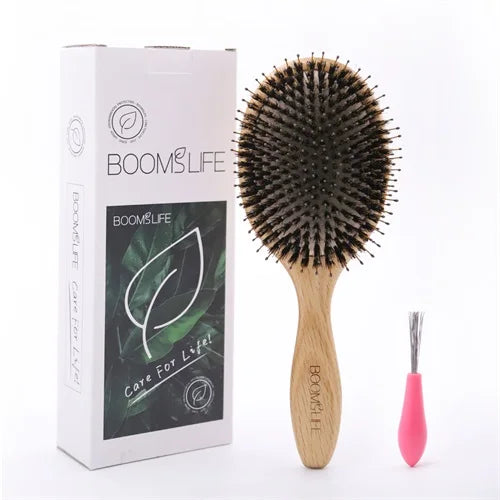 Oak Essence – Custom Boar Bristle Hair Brush & Oak Wood Comb Set