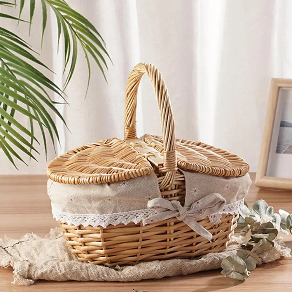 Handmade Wicker Picnic Basket – Multi-Purpose Willow Storage with Handle for Outdoor, Gifts & Home Decor