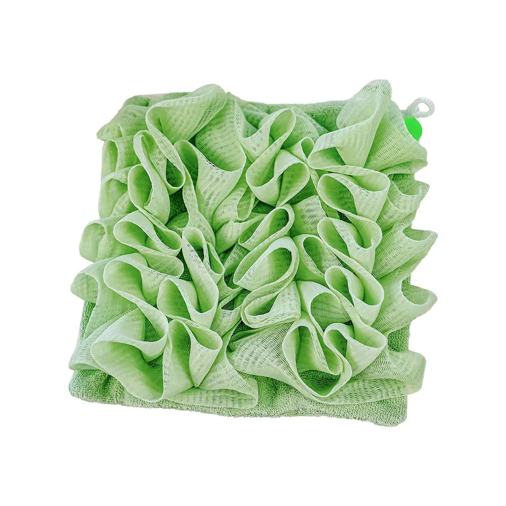 2-in-1 Loofah Soap Pouch – Soft Mesh Bath Sponge & Towel with Drawstring for Gentle Exfoliation