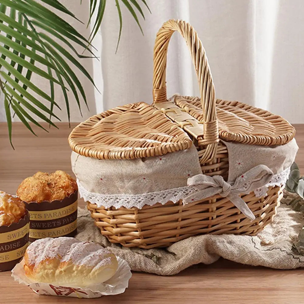 Handmade Wicker Picnic Basket – Multi-Purpose Willow Storage with Handle for Outdoor, Gifts & Home Decor